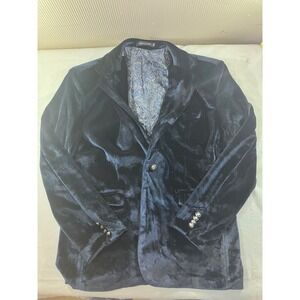 WEEN CHARM Velvet Blazer Jacket Navy Blue Paisley Lined Mens 2XL